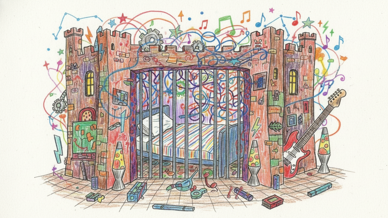 Wren Idle hand-drawn doodle artwork — scribbles and colorful chaos
